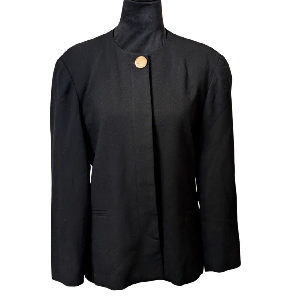 Talbots Pure Wool Collarless Fly-Front Blazer Jacket Black, 8